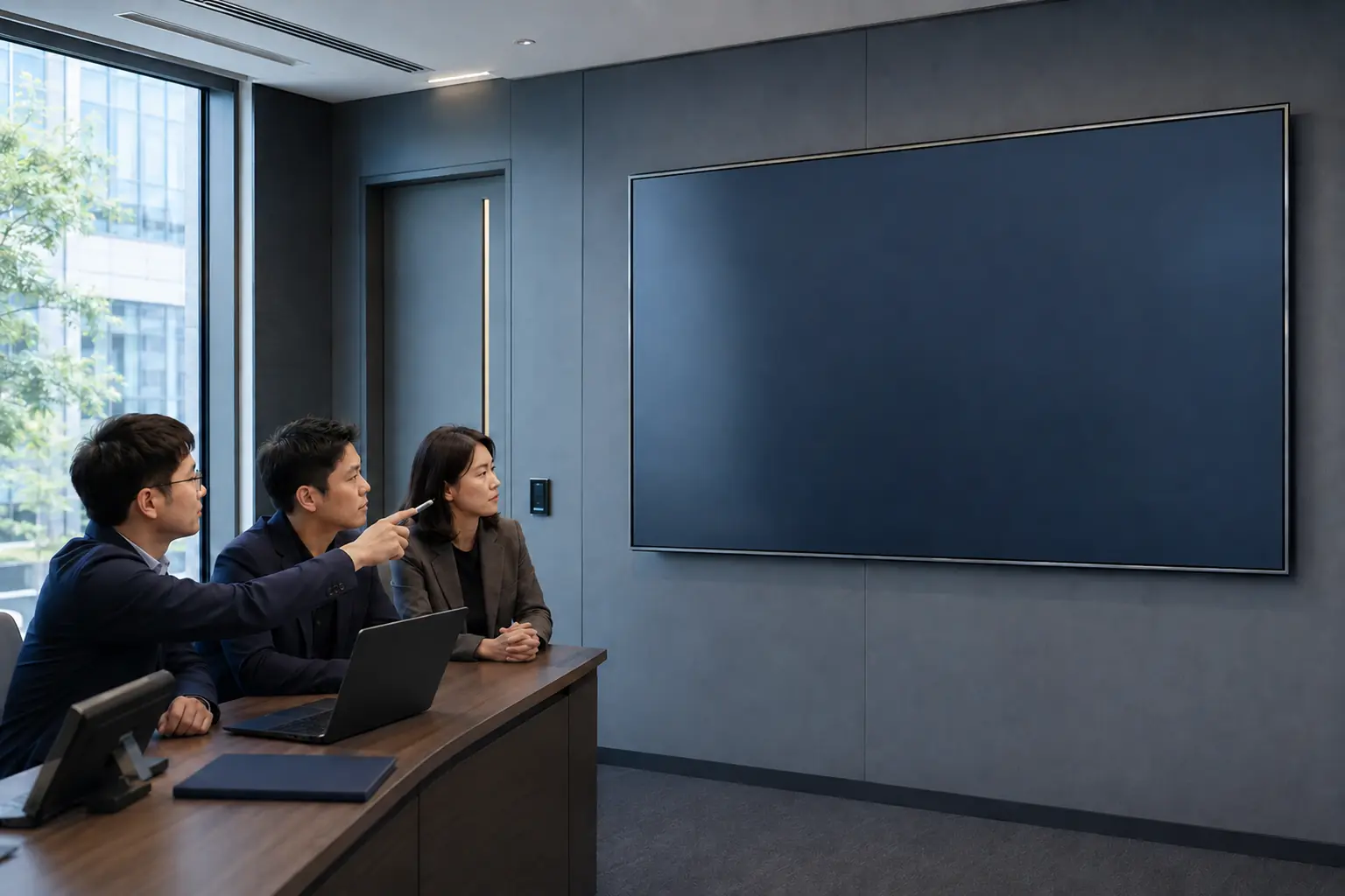 Data governance team reviewing roles, access and audit events in a security meeting room